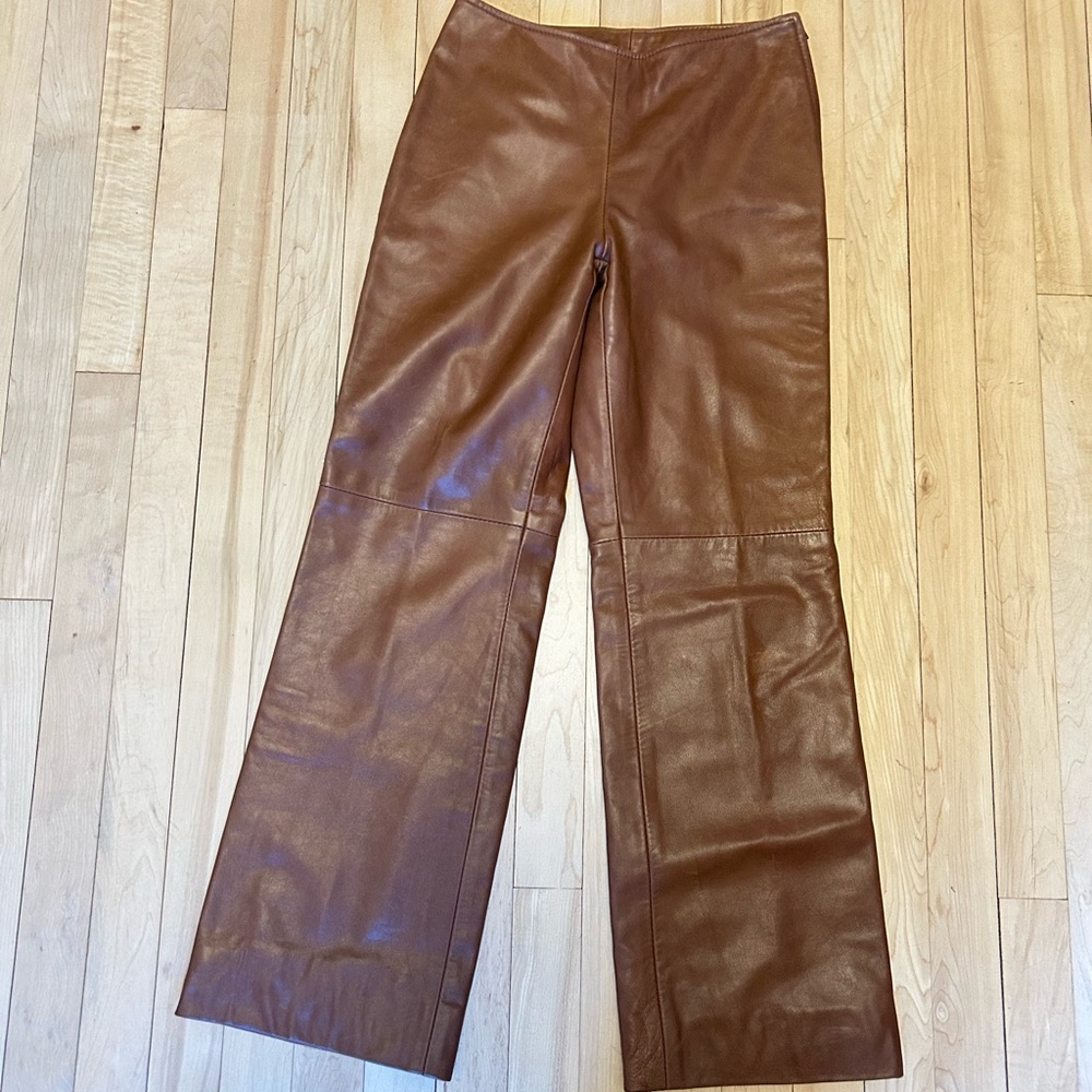 Light Brown Flared Leather Pants